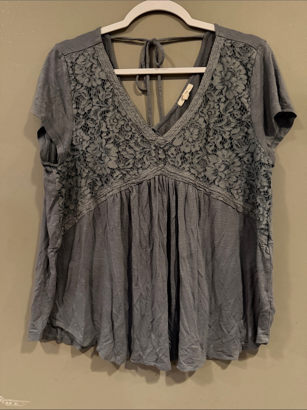 Maurices Slate Gray Lace-Front V-Neck Tunic